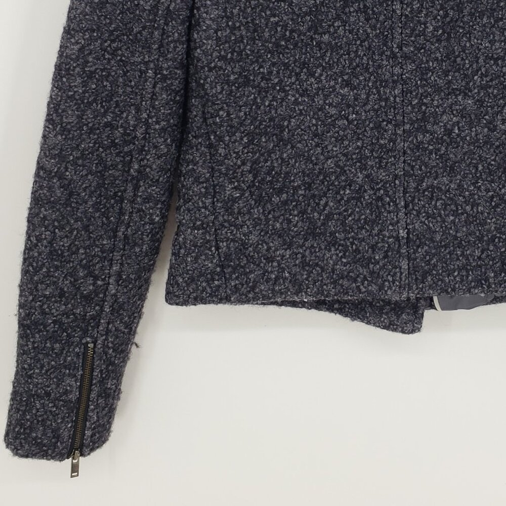 Banana Republic Boucle Tweed Asymmetrical Zip up Moto Jacket 0P  Gray Black - Picture 8 of 9